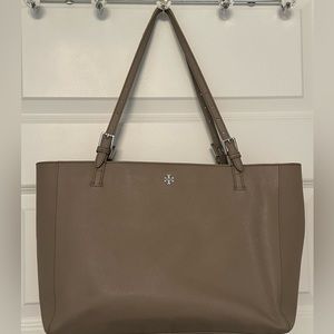 Tory Burch Emerson Saffiano Leather Tote Shoulder Bag Gray